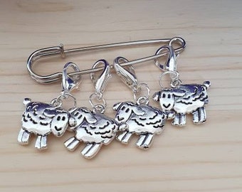 Sheep Stitch Markers: Silver Knitting Crochet Markers, Set of 4