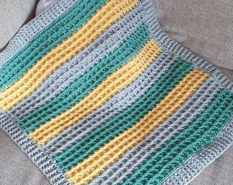 Handmade chunky textured waffle stitch  crochet  baby blanket. Pram, pushchair, car seat blanket . 22" x 24"