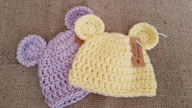 Baby-Teddybär-Mütze. Teddymütze für Babys. Gehäkelte Babybärenmütze. Vom Neugeborenen bis zum 12. Monat. 23 Farben. Auf Bestellung gefertigt. Tatsächlicher Artikel. Bild 7