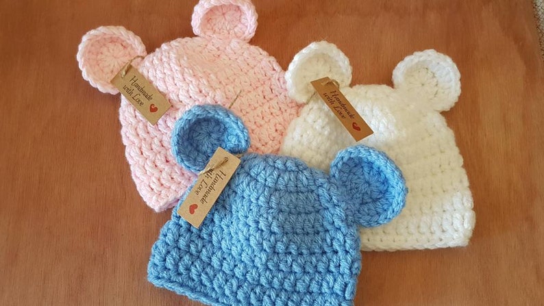 Baby-Teddybär-Mütze. Teddymütze für Babys. Gehäkelte Babybärenmütze. Vom Neugeborenen bis zum 12. Monat. 23 Farben. Auf Bestellung gefertigt. Tatsächlicher Artikel. Bild 1