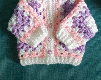 Newborn baby crocheted  hexagon cardigan.  Handmade