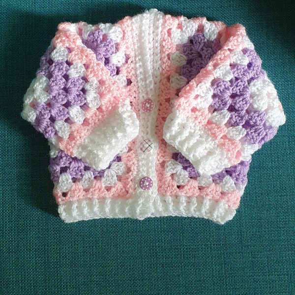 Newborn baby crocheted  hexagon cardigan.  Handmade