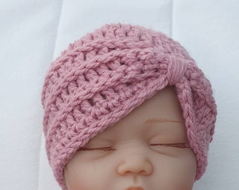 Bonnet turban au crochet pour bébé fille. Nouveau-né, 0-3, 3-6, 6-12 mois, tout-petit, enfant, adulte. Fabriqué sur commande. 22 couleurs.