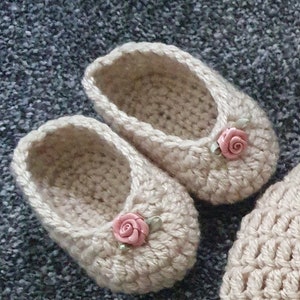 Baby girls crochet ballet shoes. Crochet Baby shoes. Pram shoes. Size 0-3 months . Other colours listed Beige