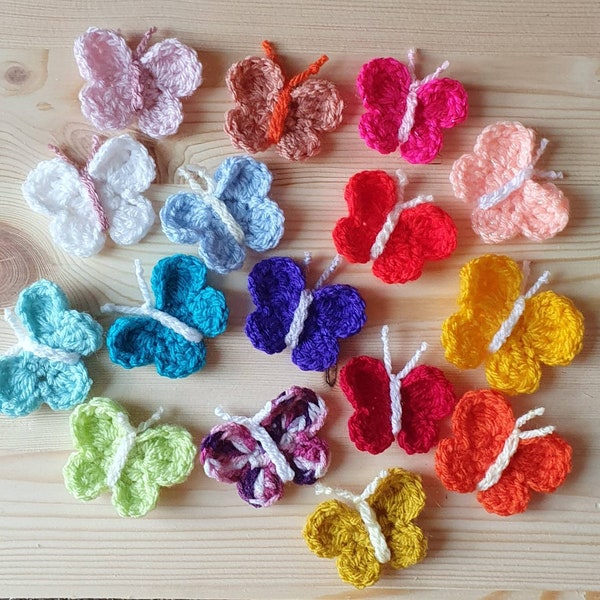 Handmade crochet butterflies. Appliques. Embellishments . Mixed colour selection,  available in different pack sizes