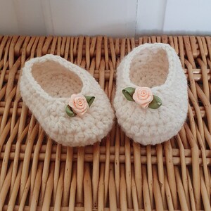 Baby girls crochet ballet shoes. Crochet Baby shoes. Pram shoes. Size 0-3 months . Other colours listed Cream