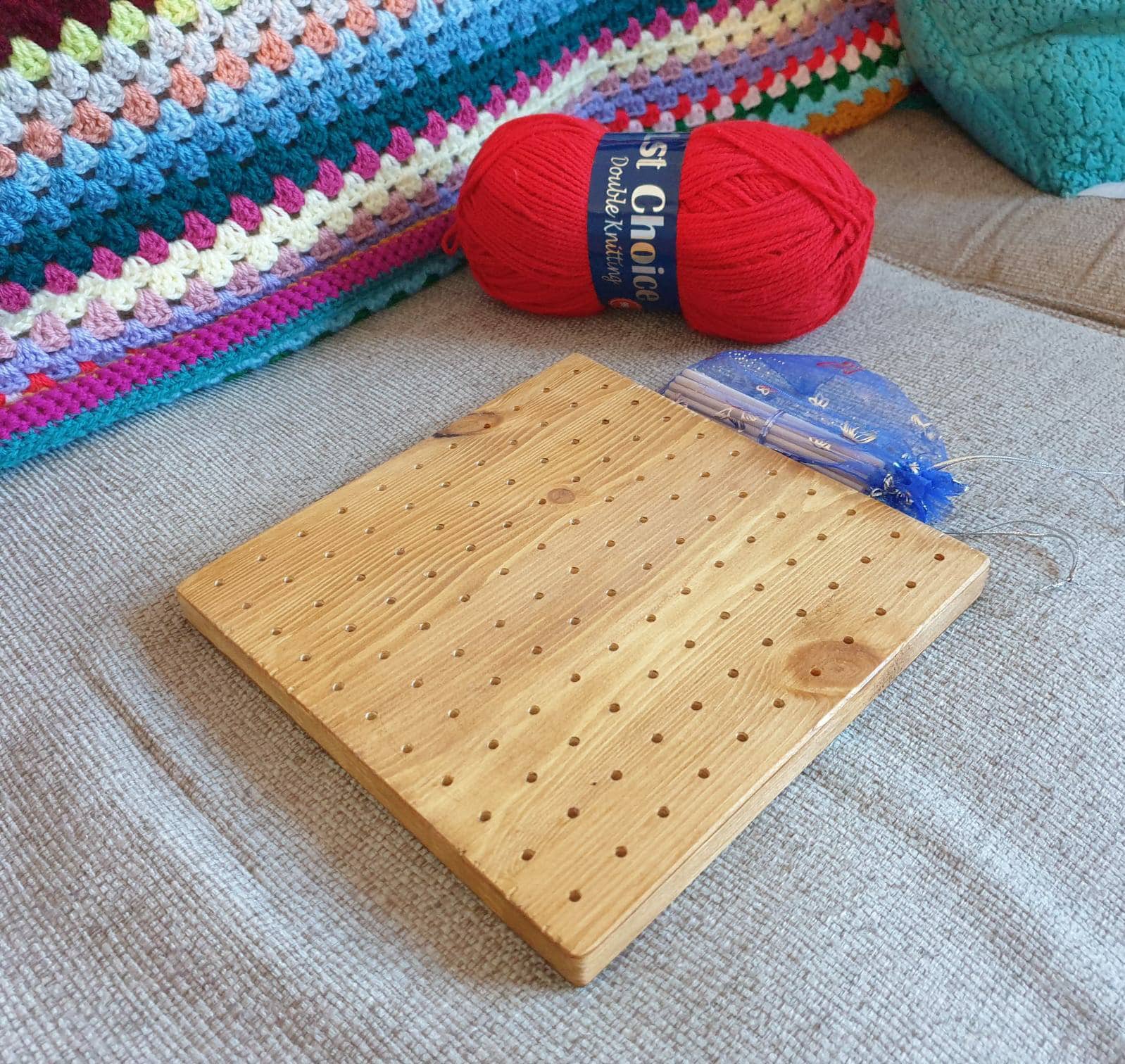 Oshhni Tablas de bloqueo premium para tejer con rejillas-Tablero de macramé de ganchillo de madera hecho a mano 6,29x9,64x0,78 pulgadas 
