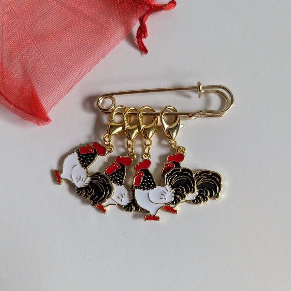 Stitch markers . Set of 4  chicken/ cockerel Knitting / crochet stitch markers . Progress markers