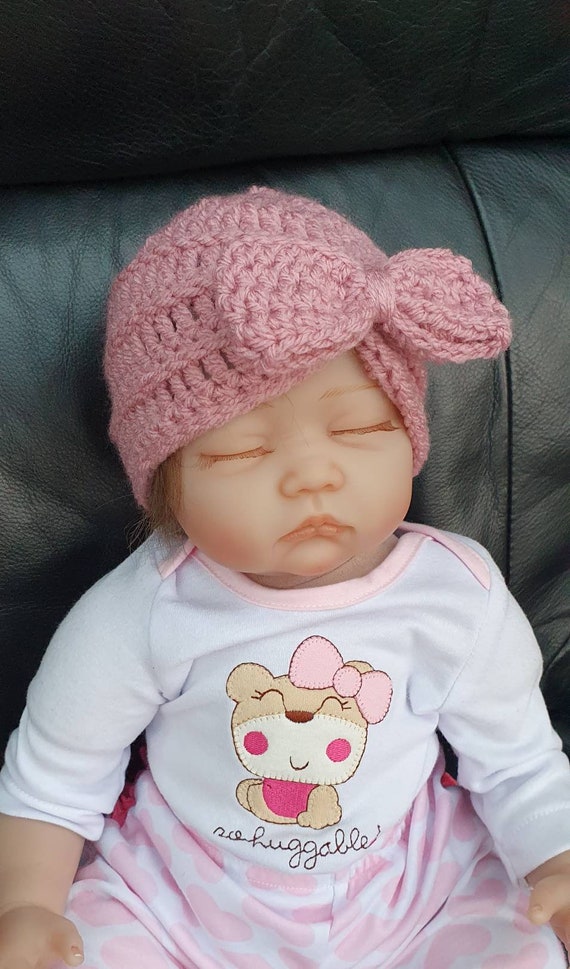 Bonnet bébé fille au crochet avec noeud. Nouveau-né 0-3 3-6 - Etsy France