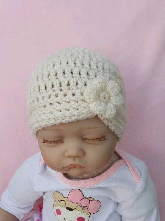 Handmade Crochet Baby Hat With Flower Detail, Newborn to 12  display picture 2