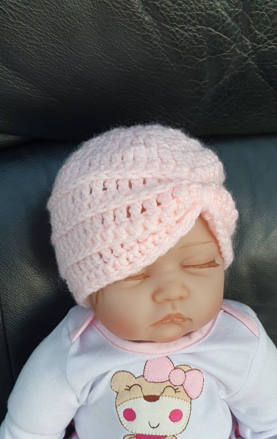 Newborn Baby Girl Pink Crochet Beanie Hat Set of 3 Shower Gift Handmade 0-3 