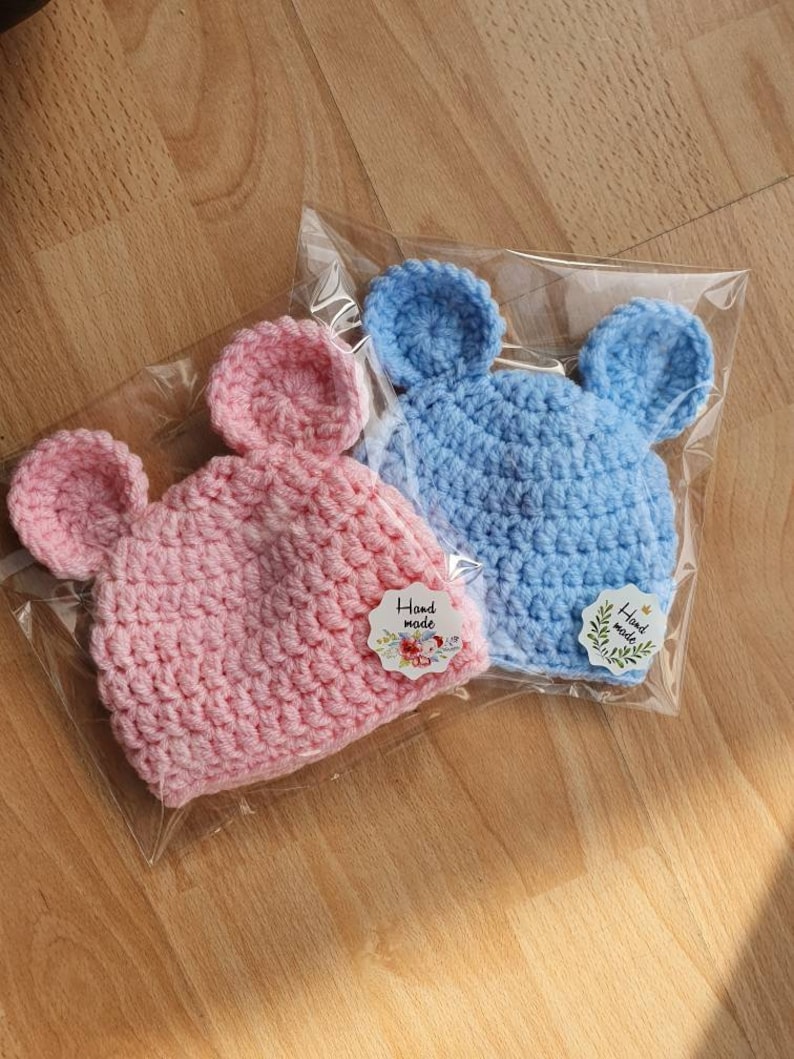 Baby-Teddybär-Mütze. Teddymütze für Babys. Gehäkelte Babybärenmütze. Vom Neugeborenen bis zum 12. Monat. 23 Farben. Auf Bestellung gefertigt. Tatsächlicher Artikel. Bild 2