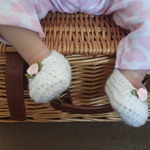 Baby girls crochet ballet shoes. Crochet Baby shoes. Pram shoes. Size 0-3 months . Other colours listed White + pink rose
