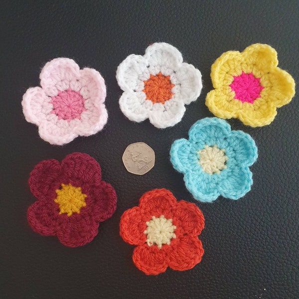 Crochet flower appliques.  Size 3 inches