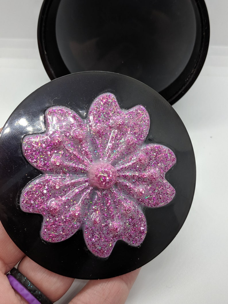 Black and Pink Glitter Jewelry Box Resin Trinket Dish