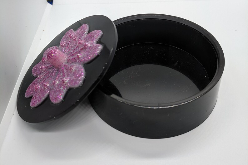 Black and Pink Glitter Jewelry Box Resin Trinket Dish
