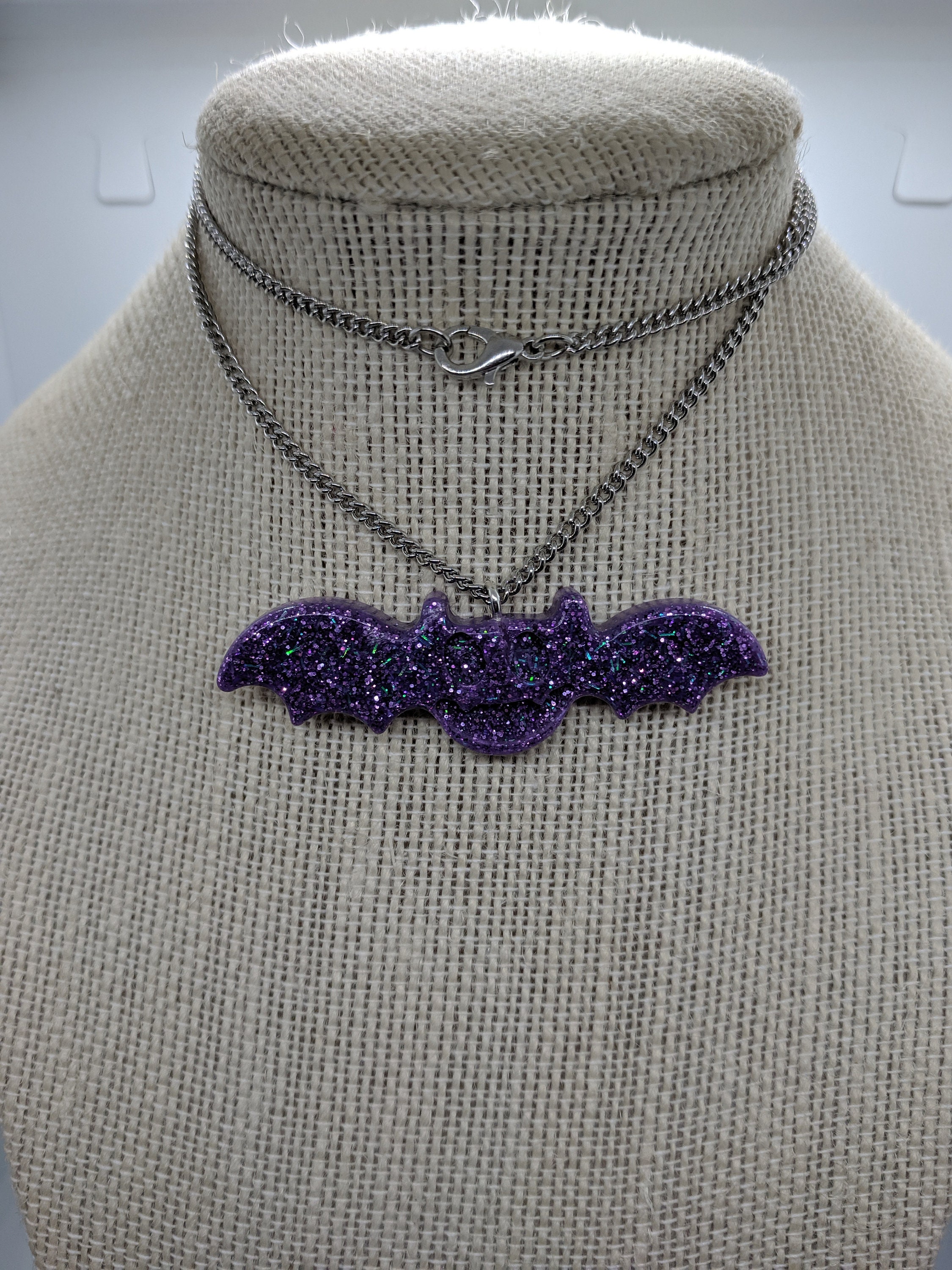 Bat Necklace Purple Glittery Bat Necklace with Charm Etsy