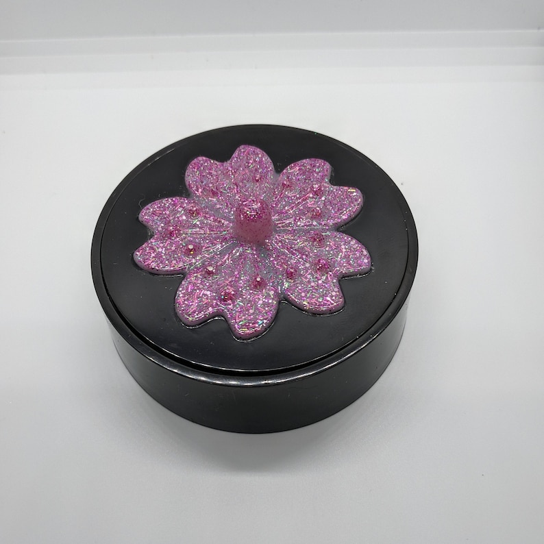 Black and Pink Glitter Jewelry Box Resin Trinket Dish