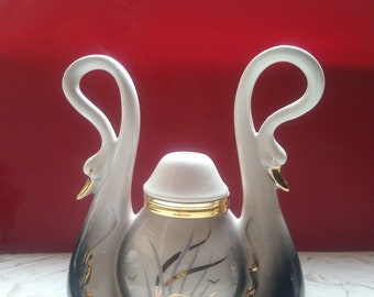 Capodimonte Double Swan Capodimonte Porcelain Trinket Jewelry Ornament Small Box Vase With Lid