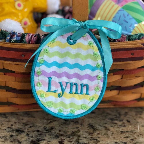 Easter Basket Name Tag Personalized Embroidered Bunny Easter Etsy