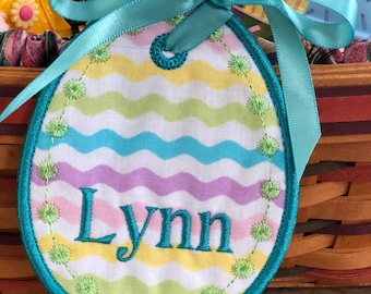Easter Egg Basket Name Tag Embroidered ,Appliqué, Personalized