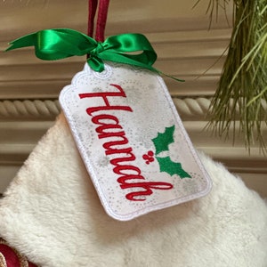 Weihnachts-Anhänger für Strümpfe oder Pakete, bestickter Anhänger, personalisiert