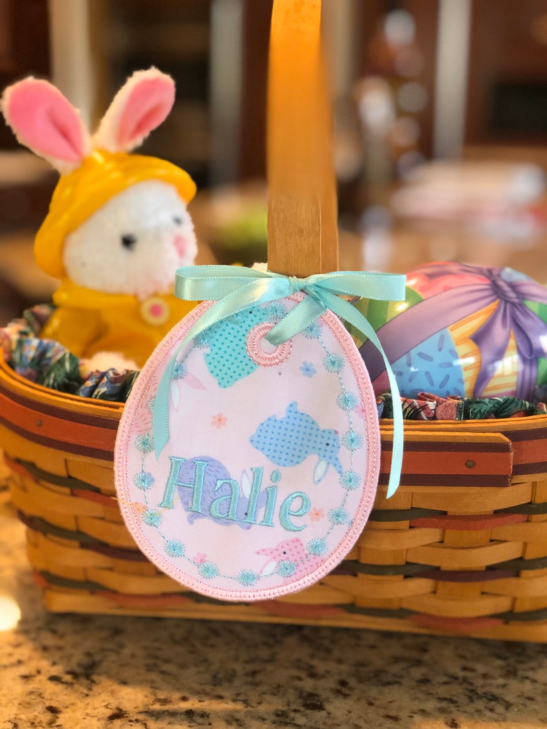 Easter Egg Basket Name Tag Embroidered appliqué Personalized Etsy UK