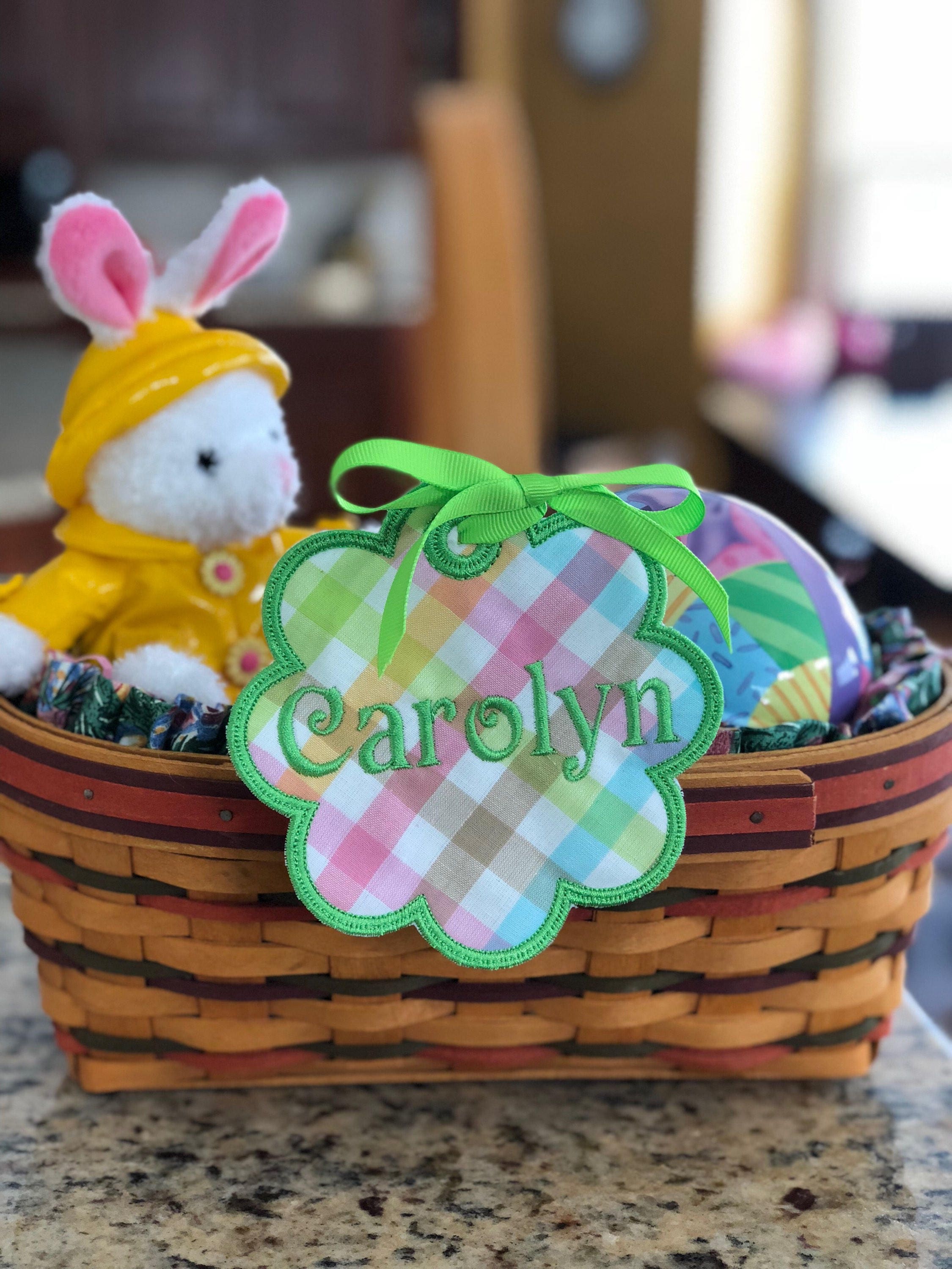 Flower Easter Basket Name Tag Embroidered Appliqué