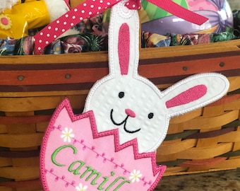 Easter Basket Name Tag, Personalized, Embroidered Bunny Easter Basket Name Tag