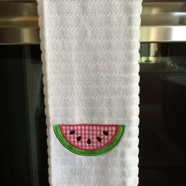 Personalized, Embroidered Cotton Kitchen Towel with Watermelon Appliqué