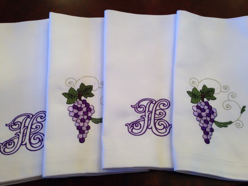 Embroidered Dinner Napkins Wine Themed Monogramed Etsy