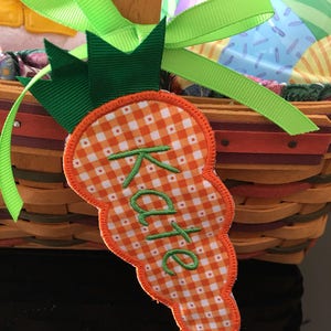 Easter Basket Name Tag, Personalized, Embroidered Carrot Easter Basket Name Tag image 4