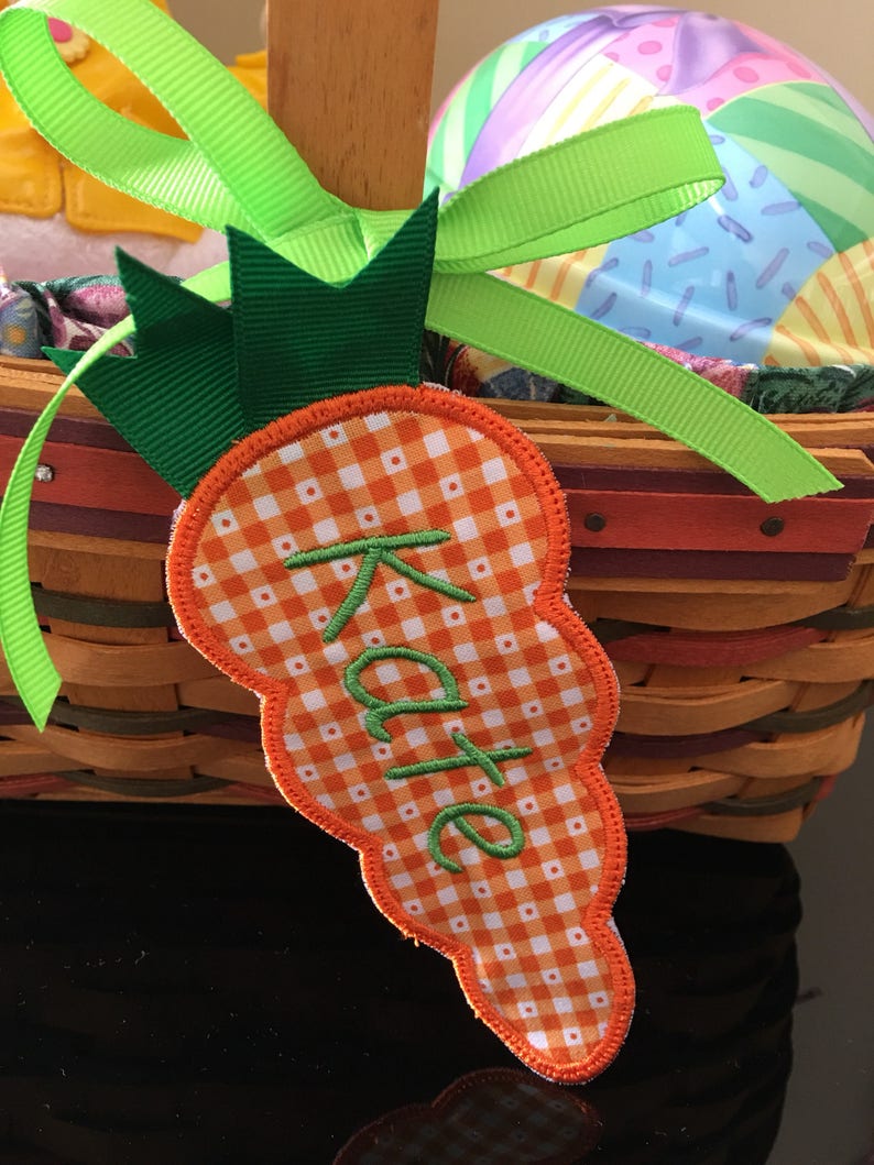 Easter Basket Name Tag, Personalized, Embroidered Carrot Easter Basket Name Tag image 4