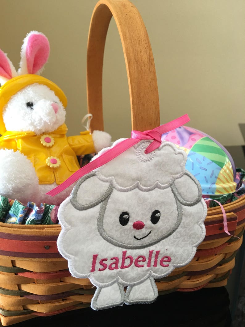 Easter Basket Name Tag Easter Lamb Embroidered Appliqué Etsy