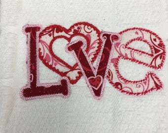 Embroidered Valentines Day Love Kitchen Towel