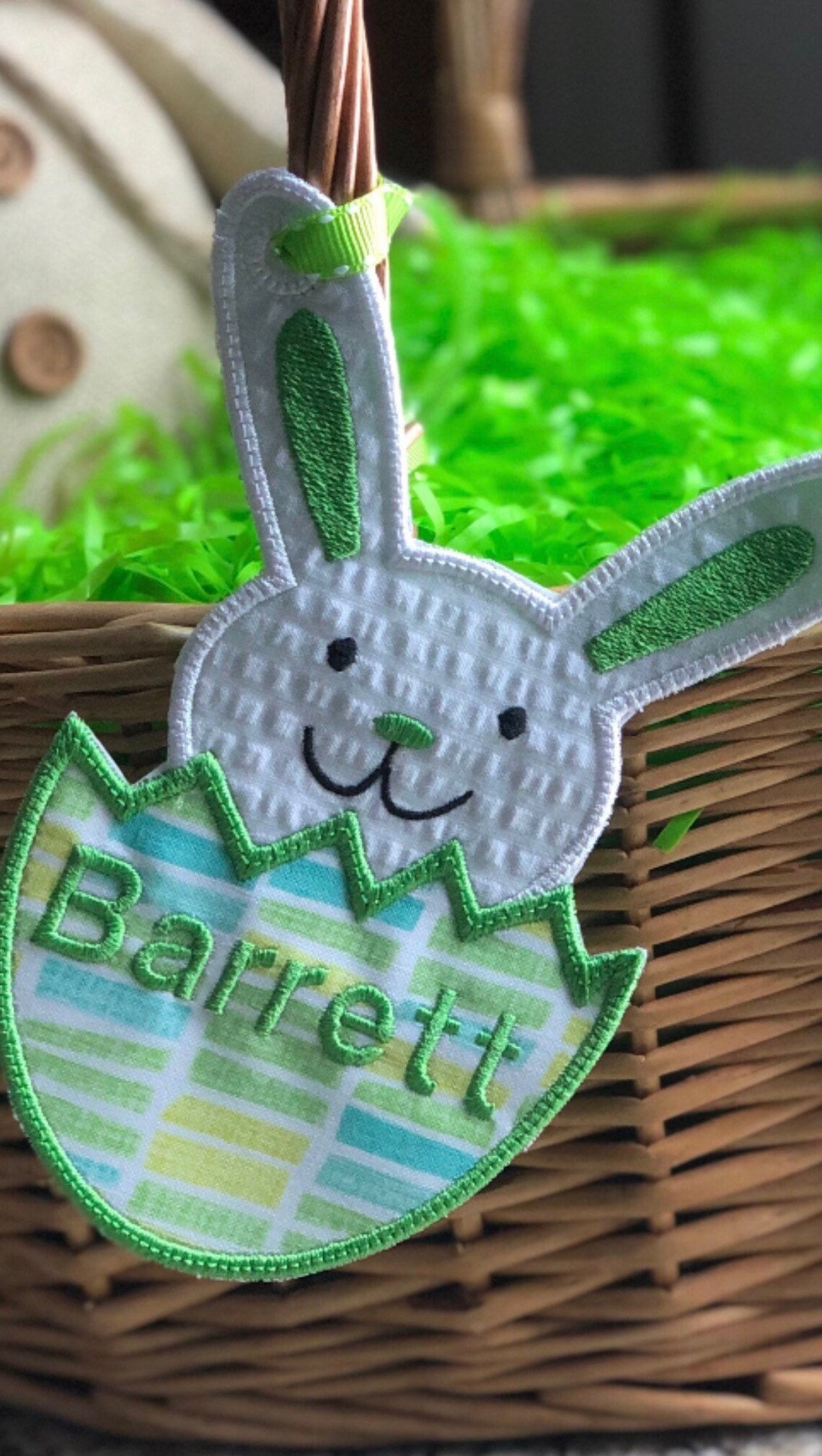 Easter Basket Name Tag Personalized Embroidered Bunny Easter Etsy