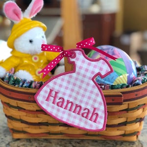 Easter Basket Name Tag Personalized, Easter Dress, Embroidered, Appliqué
