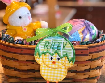 Easter Basket Tags, Chick, Embroidered, Personalized