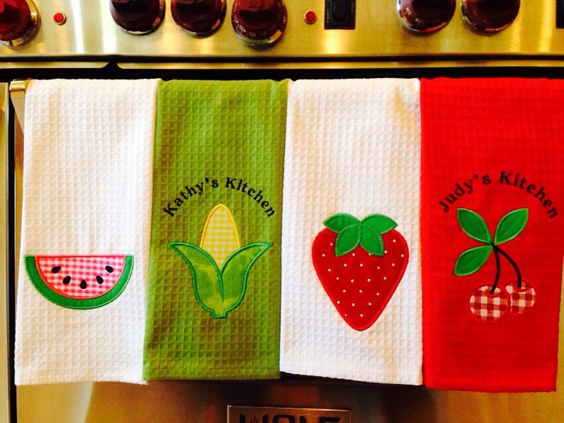 Personalized Embroidered Cotton Kitchen Towel With Strawberry Etsy
