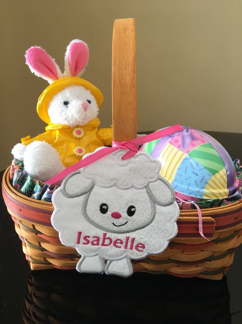 Easter Basket Name Tag Easter Lamb Embroidered Appliqué Etsy