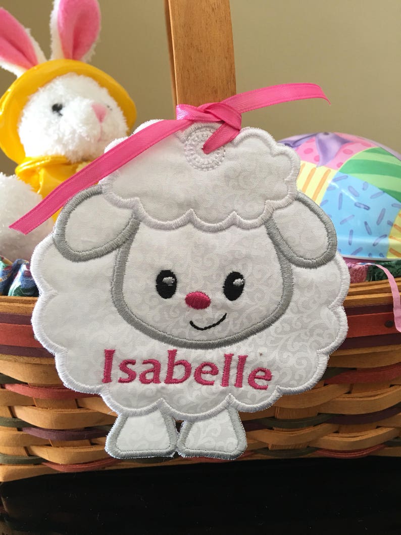 Easter Basket Name Tag Easter Lamb Embroidered Appliqué Etsy