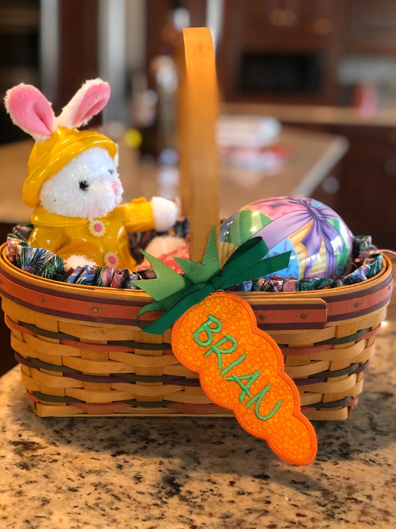 Easter Basket Name Tag, Personalized, Embroidered Carrot Easter Basket Name Tag image 5