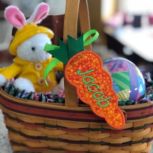 Easter Basket Name Tag, Personalized, Embroidered Carrot Easter Basket Name Tag image 2