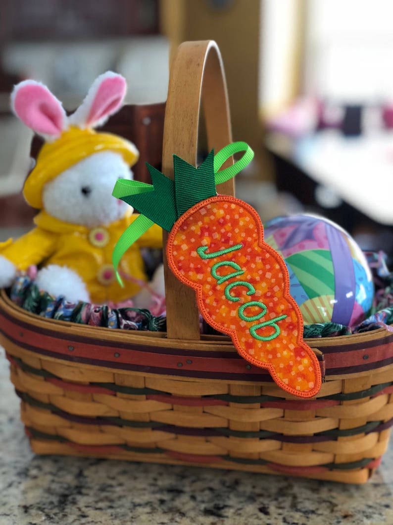 Easter Basket Name Tag, Personalized, Embroidered Carrot Easter Basket Name Tag image 2