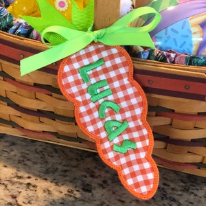 Easter Basket Name Tag, Personalized, Embroidered Carrot Easter Basket Name Tag image 6