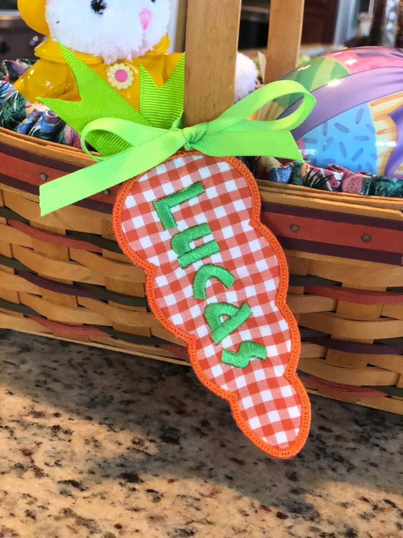 Easter Basket Name Tag, Personalized, Embroidered Carrot Easter Basket Name Tag image 6