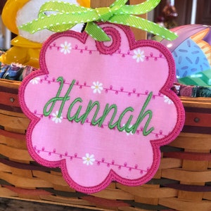Easter Basket Tag, Flower, Embroidered ,Appliqué, Personalized
