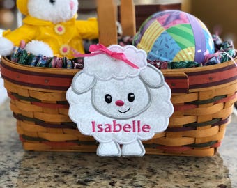 Easter  Basket Tag, Easter Lamb, Embroidered ,Appliqué, Personalized