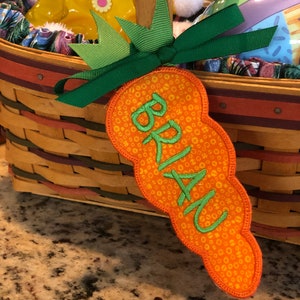 Easter Basket Name Tag, Personalized, Embroidered Carrot Easter Basket Name Tag