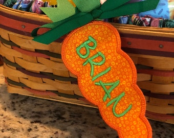 Easter Basket Name Tag, Personalized, Embroidered Carrot Easter Basket Name Tag